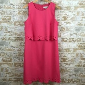 LOFT Pink Scalloped Laser Cut Shift Dress NWOT